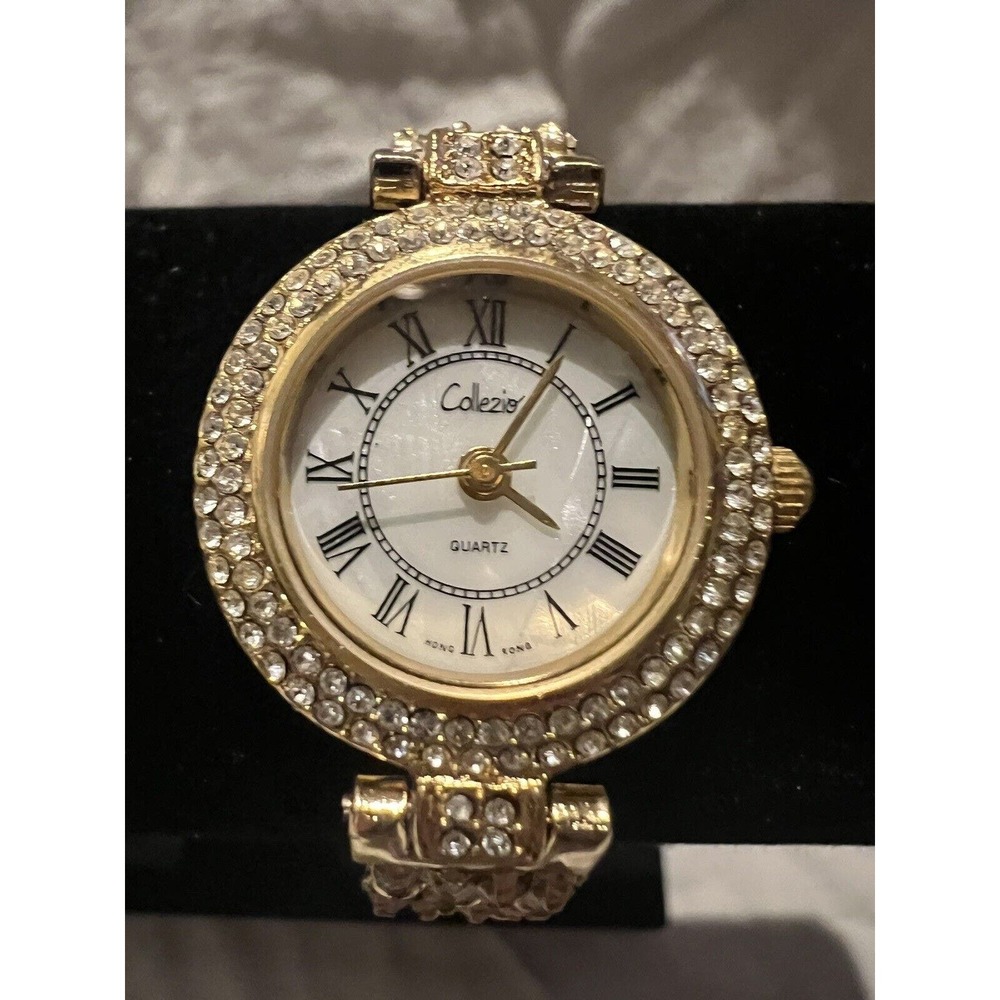 Vtg Gold Silver Tone Watch Collezio Quartz With Rhinestones. Made In Hong Kong.